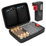 Tanness 140 batterie organizer custodia con tester per batteria, supporto ignifugo e impermeabile, grande capacità per batterie AAA, AA, 9V, batterie piatte, C e D (batterie non incluse)