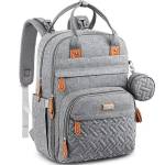 BabbleRoo Zaino per pannolini con fasciatoio per neonati, grande capacità, borsa multifunzione, impermeabile, borsa da viaggio con custodia per ciuccio staccabile, unisex (grigio)