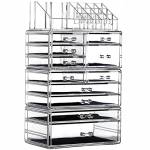 Cq acrylic Set di 4 organizer per trucchi trasparenti e impilabili, grande espositore per cosmetici per la cura della pelle, con 11 cassetti, per gioielli, accessori per capelli, prodotti per la cura