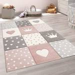 Paco Home Tappeto per Bambini A Quadri Cuori Corona Diversi Colori e Misure, Dimensione:80x150 cm, Colore:Pink