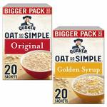 Cleverry set con Quaker Oat So Simple Farina D'Avena Porridge Originale 20 buste x 27g e Golden Syrup 20 buste x 36g – Oatmeal per una deliziosa colazione