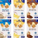 DANALAC Baby Biscuits Confezione Combinata Snack 120g - 2 Banana, 2 Cacao, 2 Naturali - Snack e Cibo per Bambini dai 6+ Mesi con Calcio, Ferro e Vitamine