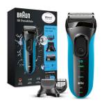 Braun Series 3 Proskin Rasoio Elettrico Barba Shave&Style 3010BT 3-In-1, Wet&Dry Con Regolabarba Di Precisione E 5 Pettini, Ricaricabile E Senza Fili, Nero/Blu