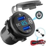 Quick Charge 3.0 Presa USB 12V con interruttore, doppia presa USB per caricabatteria da auto Adattatore per accendisigari impermeabile Caricabatterie rapido con voltmetro LED per barca Marina Camper