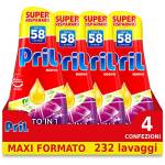 Pril Gel All in One Limone Detersivo Lavastoviglie Liquido Multi-Azione Sporco Difficile - 4 Confezioni da 58 Lavaggi (232 lavaggi)