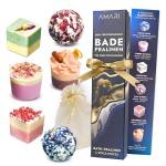 AMARI ® Set regalo di cioccolatini da bagno - 6 cioccolatini da bagno vegani - Set bagno donna confezione regalo - Bath bomb lush - Set relax donna - Set bagnoschiuma regalo donna