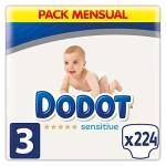 Dodot Pannolini per neonati sensibili taglia 3 (6-10 kg), 224 pannoli+40 salviette (4 x 10) in omaggio acqua senza plastica, protezione ottimale della pelle Dodot , Pacchetto mensile