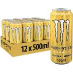 Monster Energy Ultra Gold – bevanda energetica contenente caffeina con sapore fruttato di ananas – senza zucchero e senza calorie – in pratiche lattine usa e getta (12 x 500 ml)