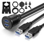 Bolongking - Cavo USB per montaggio a incasso, 2 metri, 1,8 m, doppia prolunga USB 3.0, montaggio a filo, cavo per auto, barca, moto