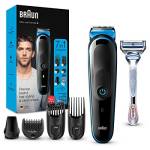 Braun Regolabarba Tagliacapelli Uomo Rasoio incluso, Rifinitore Barba, Accessori Inclusi, Idea Regalo, MGK3242 All-in-One Nero e Blu