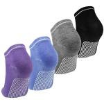 Calzini Antiscivolo Donna 4 Paia Calze Sportive per Yoga Pilates Danza Fitness Arti Marziali Ginnastica Barre Calzini Antiscivolo in Cotone Grip Socks Adulti (Viola/Blu/Grigio/Nero)