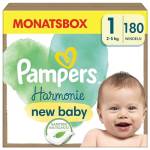 Pampers Pannolini per bambini taglia 1 (2-5 kg), armonia, compromesso 0%, assorbimento 100%, ingredienti di origine vegetale, ipoallergenici, 180 pannolini per bambini