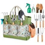 Grenebo Set di Attrezzi da Giardinaggio, 9 Pezzi Pesanti Attrezzi Giardinaggio con Cesoie da Potatura e Borsa da Viaggio con Manico XL, Set Giardinaggio Regali da Giardino per Uomo Donna