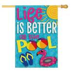 Balgardekor Bandiera verticale da giardino con scritta "Life is Better at the Pool Garden" su entrambi i lati, in iuta, decorazione per esterni (31 x 45 cm, piscina)