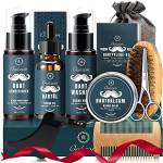 Kit Barba per Uomo, 10 in 1 Set Regalo Cura della barba Uomo Completo Professionale per Marito Papà - con Shampoo Barba, balsamo, Olio, Crema, Pettine, Spazzola, Forbici, Modello Barba e Sacca Viaggio