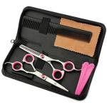 Jyhy professionale di taglio dei capelli forbici barbiere, assottigliamento set kit- Family capelli strumento di taglio, barbiere taglio dei capelli assottigliamento Texturizing, 15,2 cm, Rosa/Argento