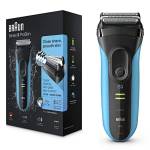 Braun Series 3 ProSki 3040s Rasoio Elettrico da Uomo e Senza Fili Wet&Dry Ricaricabile con Rifinitore di Precisione Estraibile, Nero/Blu