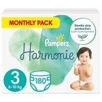 Pampers 180 pannolini Harmonie Baby taglia 3, con cotone premium e materiali a base di piante (6-10 kg)