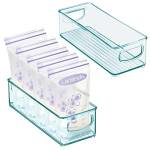 mDesign Set da 2 Contenitore in plastica priva di BPA per alimenti neonato – Contenitore frigo con manici – Organizer da cucina ideale per bustine di latte in polvere – celeste