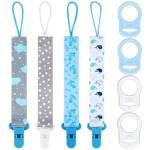 Aolso Ciuccio Catena per Bambini, 4 Pezzi Catenella Portaciuccio con 4 Pezzi Ciuccio Clip Adattatore, Catena per Ciuccio per Neonato per Nascita Battesimo Baby Compleanno Natale Regalo