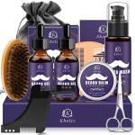 KHOLEZ Kit Barba Uomo Professionale, Set Barba Uomo, Set Cura Barba con Olio Barba, Balsamo Barba, Shampoo Barba, Forbici, Pettine Barba, Spazzola Barba, Modello Barba e Sacca Viaggio, Regalo Uomo