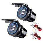 Thlevel 2PCS Presa USB per Auto 12V / 24V 4.2A Caricabatteria Auto Presa Doppio USB Impermeabile con LED Indicazione e Interruttore Touch per Moto, Auto, Camper, Camion, Barche (Blu)