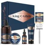 King C. Gillette KIT REGALO GOLD, Per CURA DELLA BARBA, Rasoio di Sicurezza + 15 Lamette + Detergente, Balsamo e Olio per Barba e Viso + Gel da Rasatura