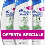 Head & Shoulders Shampoo antiforfora Menthol Fresh 2 in 1 Shampoo e Balsamo, Confezione da 3 x 540 ml, per Capelli Grassi, Fino a 72 Ore di Protezione