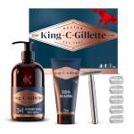 King C. Gillette Idea Regalo Uomo con Rasoio di Sicurezza, 5 Lamette di Ricambio, Gel e Detergente Viso Barba, Confezione Regalo Set Barba Uomo Professionale