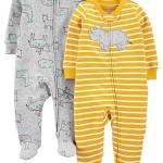 Simple Joys by Carter's 2-Pack 2-Way Zip Cotton Footed Sleep And Play Traversine per Neonati e Bambini, Giallo Ippopotamo/Grigio Pezzata, 6-9 Mesi (Pacco da 2) Bimbo