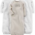 Simple Joys by Carter's 3-Pack Neutral Cotton Sleeper Gown Infant-And-Toddler-Nightgowns, Grigio/Bianco, 0-3 Mesi (Pacco da 3) Bimba