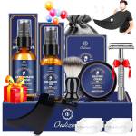 Kit Barba per Uomo, Set Regalo Cura Della Barba Completo Professionale per Lui Papà - Set Rasatura con Olio Barba, Schiuma, Dopobarba, Pennello da Barba, Rasoio Sicurezza, Lametta, Pettine e Grembiule