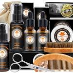 XIKEZAN Kit Set Crescita Cura Barba Pennello Spazzola,Pettine Barba,Balsamo,Olio,Forbici,Prodotti Barba Uomo Regalo Accessories Beard Oil Balm Brush Regali san valentino per lui papà