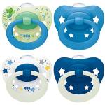 NUK Signature Day & Night ciuccio | 18-36 mesi | Calma il 95% dei bambini | Succhietti a forma di cuore in silicone senza BPA | Glow-in-the-dark | Stelle | 4 pezzi