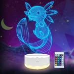 Axolotl - Luce notturna 3D illusione con telecomando + touch 16 colori lampeggianti da scrivania per bambini, decorazione per la camera dei bambini, ideale come regalo di compleanno (Axolotl)