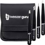 Pinzette Professionale Inox (Set di 4) - Pinzetta Tweezer Guru Sopracciglia Professionali Acciaio - Punta Angolata e Appuntita - Massima Precisione per Peli del Viso, Punti Neri, Schegge (Nero)