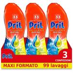 Pril Excellence Duo Gel Detersivo In Gel, Azione Sciogligrasso, Con Limone, 3 Confezioni da 33 Lavaggi