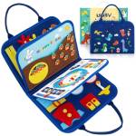 Montejoy Montessori Busy Board per Bambini, Feltro attività di Apprendimento Giocattoli Educativi Busy Book per 1 2 3 4 Anni Bambini Abilità Motoria Fine con l'alfabeto Numero, Animale (Blu)