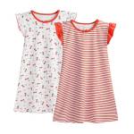 BANGSAUR Camicie da notte da bambina in cotone per bambine dai 3 ai 10 anni, Strisce rosse + ciliegia, 3-4 Anni