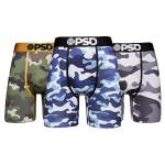 PSD Underwear - Boxer da uomo, elastico a fascia larga, confezione da 3 pezzi, traspirante, interno da 17,8 cm, confezione da 3, Confezione da 3 - Multi / Camo, Large