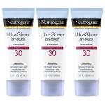 Neutrogena Ultra Sheer Dry Touch - Crema solare ad ampio spettro SPF 30, protezione UVA/UVB, senza ossibenzone, idrorepellente, non comedogenica, non grassa, 3 ml, 3 pezzi