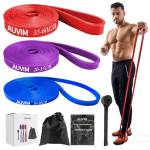 AUVIM Set di fasce di resistenza per fitness, 3 diversi livelli di fasce di resistenza per allenamento di forza, stretching, calistenica, cross-fit, pilates, yoga, custodia per ancoraggio inclusa