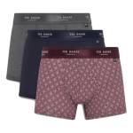 Ted Baker Confezione da 3 Boxer in Cotone Bermuda, Grigio/Navy/Star Flower Borgogna, S Uomo