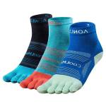 TRIWONDER 3 Coppie Calzini Trail Running per Uomo Donna, Calze con Dita Anti-Sudore da Corsa Ciclismo Trekking Palestra per Ragazzo Ragazza (Media Lunghezza - Blu + Azzurro + Nero - 3 coppie, L)