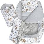 Medi Partners 5-Parti Nido per Bebè 100x60x15 Inserto Rimovibile Letto Cuscino Coperta bambini neonati 100% Cotone (Cervo con grigio Minky)