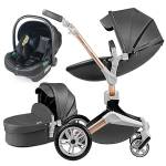 Hot Mom F023-Passeggino 3 in 1, rotazione a 360° passeggino trio per bambini,Portabicchieri/Zanzariera/copripioggia/Pneumatici grandi(Darkgray3in1)