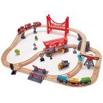 Hape Busy City Train Rail Set , Complete City-Themed Wooden Rail Toy Set for Toddlers with Passenger Train, Freight Train, Station, Play Figurines and More