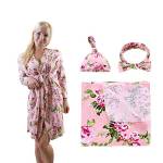 Miracle Baby Bata Kimono para Mujer Algodón Camisón de Maternidad Floral 4pcs/Set