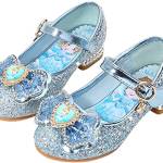 YOGLY ELSA Scarpe da Principessa Bambina Cosplay Regina dei Ghiacci Balletto Flamenco Paillettes Tacchi Alti Bambini Natale Carnevale Partito Matrimoni Compleanno Costume Accessori Blu Rosa Argento 02