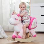 Labebe Cavallo Dondolo Legno, Peluche Bambini di Unicorno Rosa per 1-3 Anni, Cavalluccio Neonato